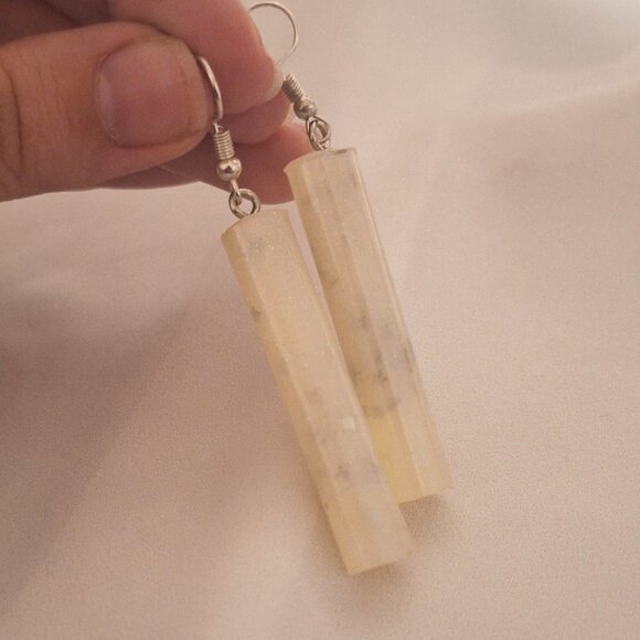 Artisan Handmade White Pearl Silver Star Cylinder Statement Earrings - Picture 3 of 7